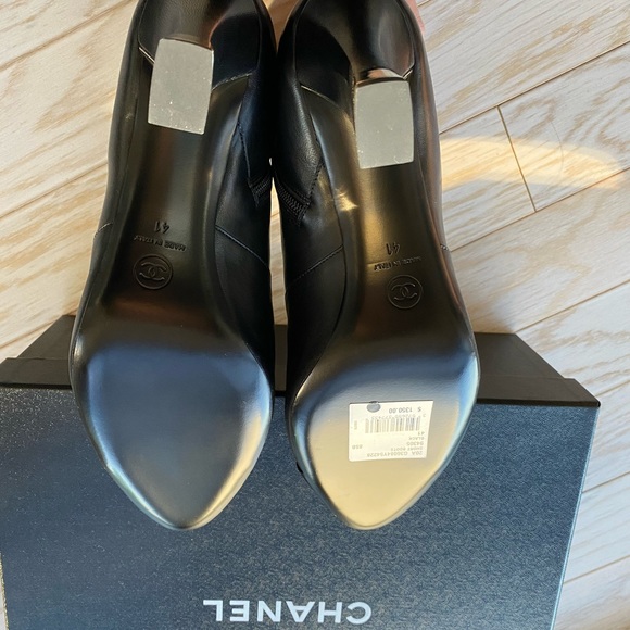 Chanel black lambskin & grosgrain ankle boots / booties size 41 - Picture 3 of 8